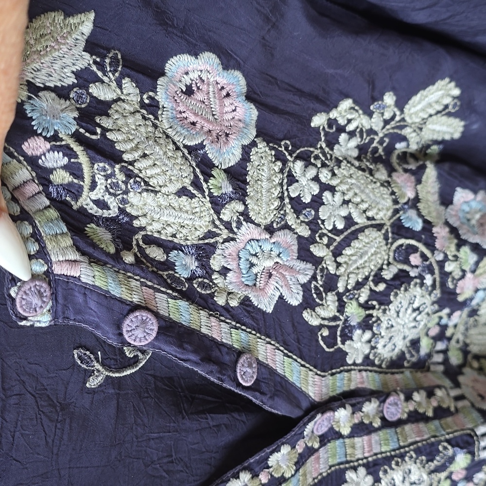 Johnny Was Navy Tunic with Pastel Floral Embroidery - Picture 5 of 11